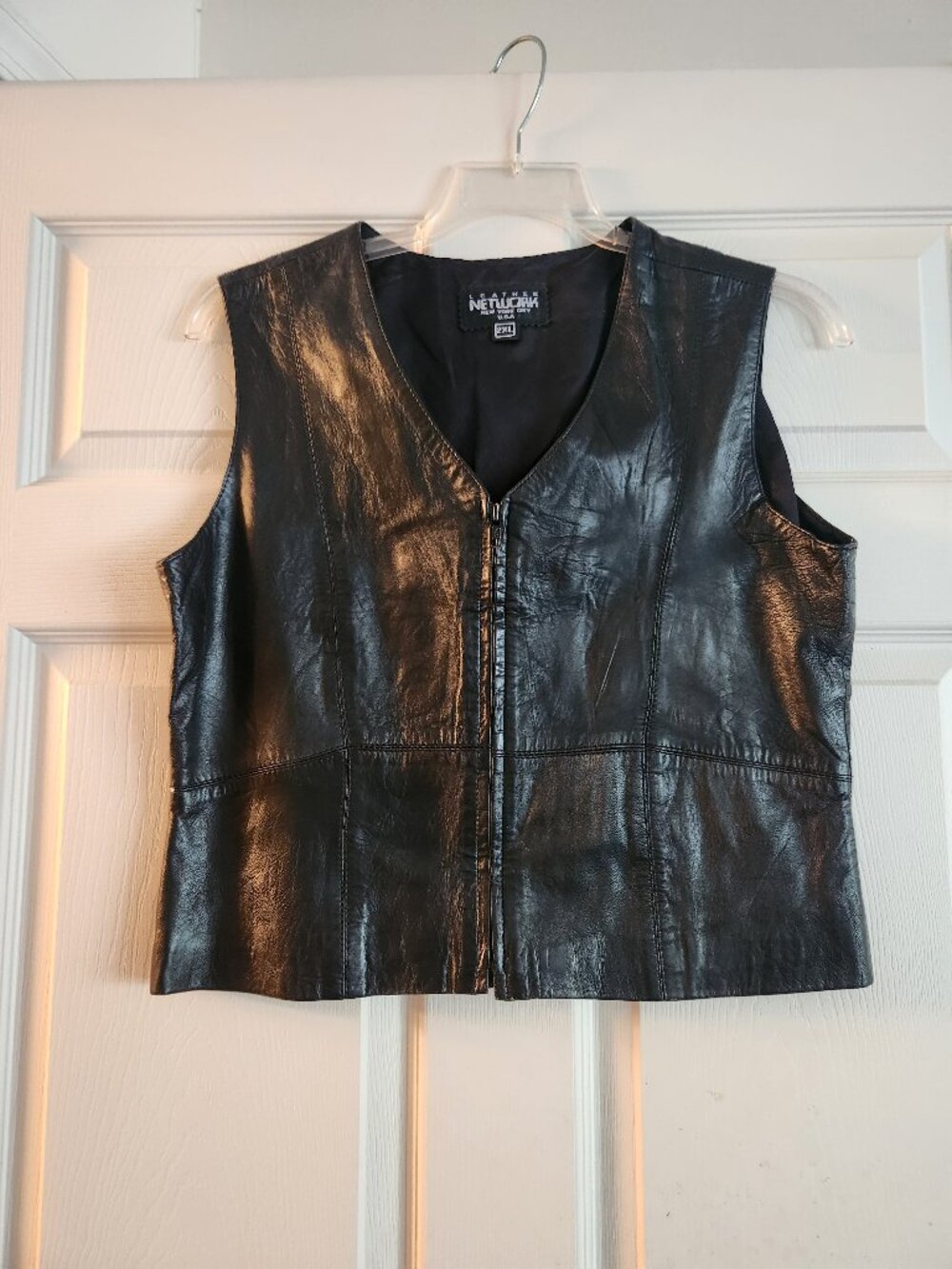 NETWORK Leather New York City USA Women Waist coat black genuine leather size 2X